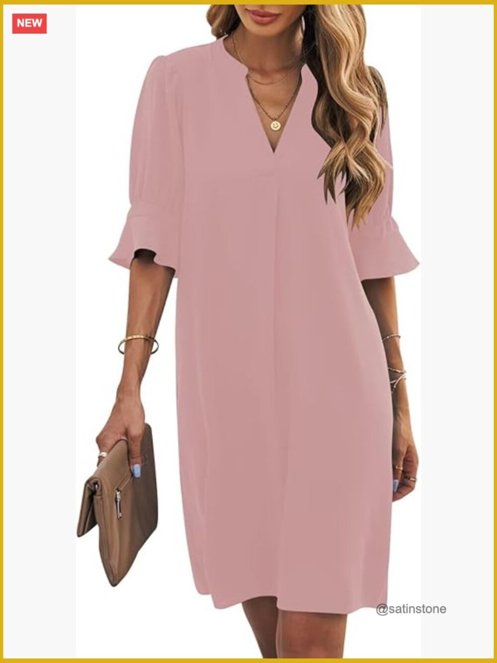 V Neck Short Sleeve Solid Color Shift Dress Flowy Casual Summer